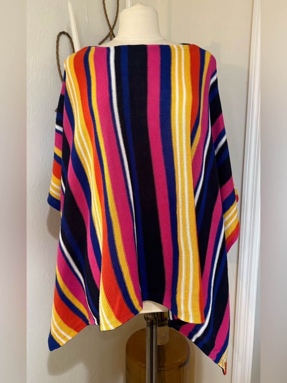 Lauren Ralph Lauren Colorful Striped Knit Poncho Cape S/M Cotton Linen Boho